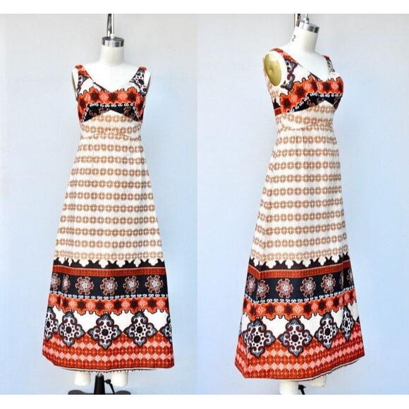 50s 60s MALIHINI Hawaii Maxi Dress - Hawaiian Psychedelic Floral Dress - Tiki XS - Picture 1 of 10